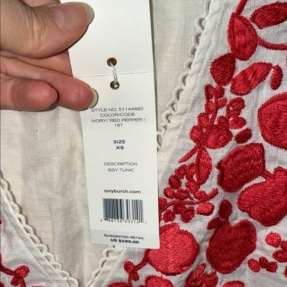 NWT Tory Burch bikini swimsuit cover up dress Issy tunic size XS ivory red paper - Picture 4 of 4